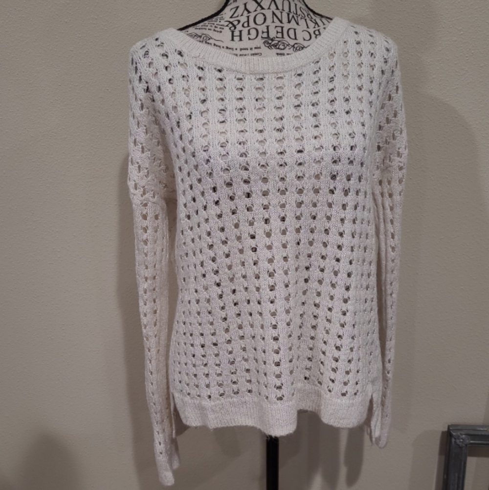 Trouve (Nordstrom) Womens SZ. Sm. Open knit Ivory Sweater‎ Linen/mohair Blend